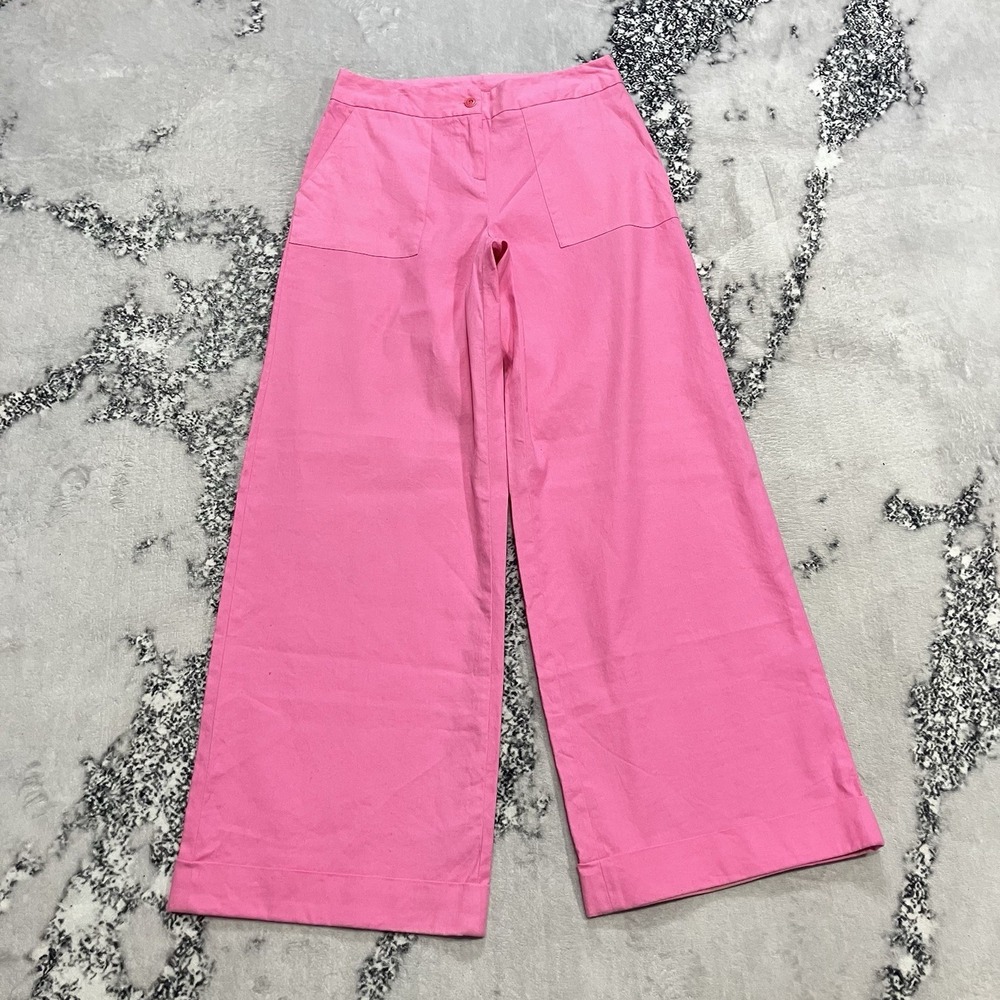 Lilly Pulitzer Pink Linen Blend Wide Leg Cropped Pants Womens Size 6 High Rise